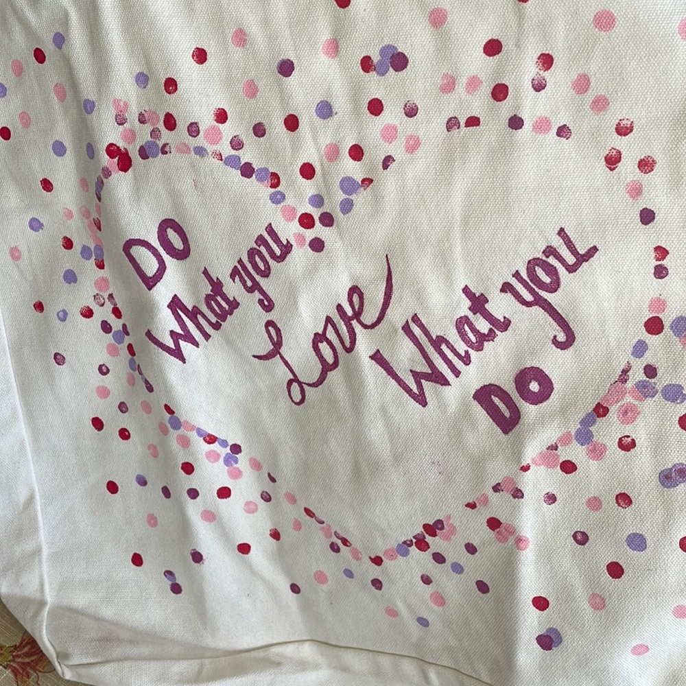 15” X 15” X 5”. Hand painted tote.